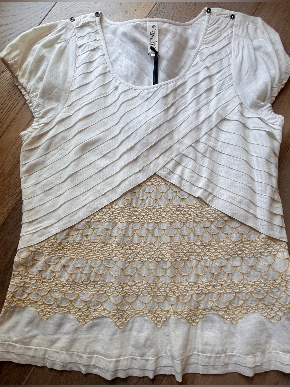 Anthropologie Floreat Cream Layered Crochet-Trim Cap Sleeve Top